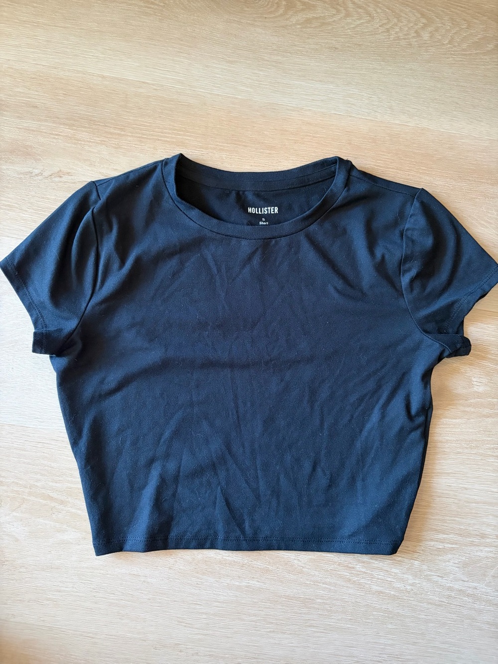 Hollister Black Stretch Fitted Crop T-Shirt Size S Short